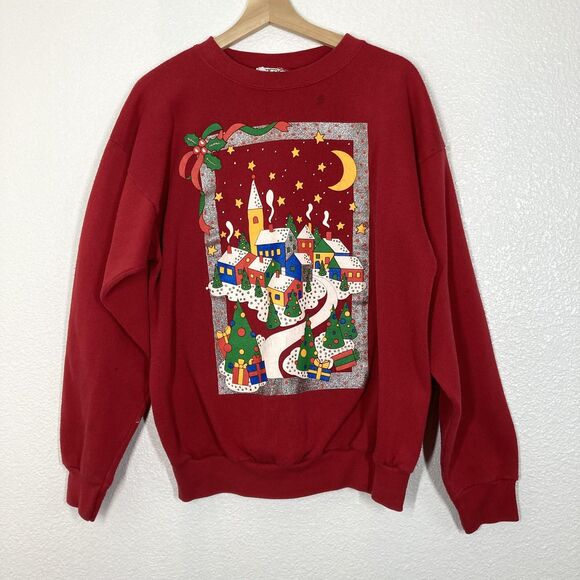 Vintage MBC Sweatshirt Mens XL Christmas Village Graphic Crewneck Made USA 90s - Picture 3 of 15